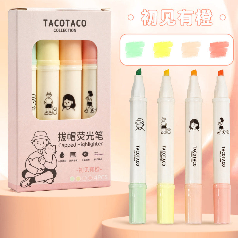 Stationery - TacoTaco Capped Highlighter 4pcs Orange Set - Goodie Goodie