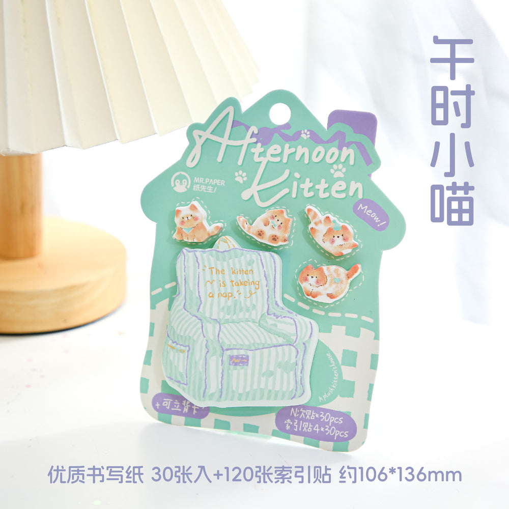 Stationery - Mr. Paper Afternoon Kitten Sticky Notes – 30pcs + 4×30pcs - Goodie Goodie