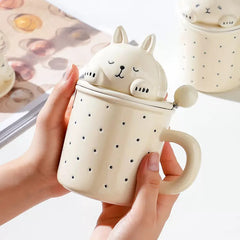 Sleeping Bunny Ceramic Mug With Lid & Spoon Assorted