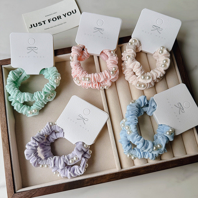 Accessories - Pearl Macaron Scrunchie Pack-Green - Goodie Goodie