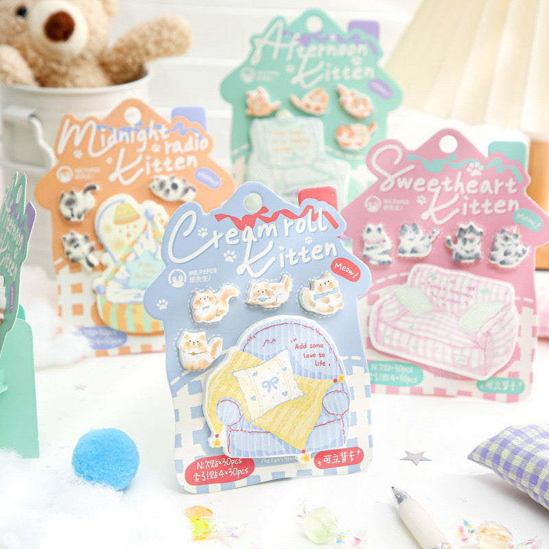 Stationery - Mr. Paper Cream roll Kitten Sticky Notes – 30pcs + 4×30pcs - Goodie Goodie
