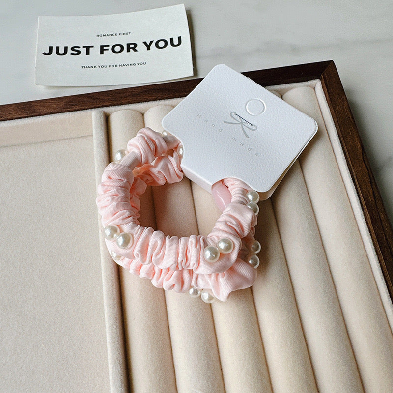 Accessories - Pearl Macaron Scrunchie Pack-Pink - Goodie Goodie