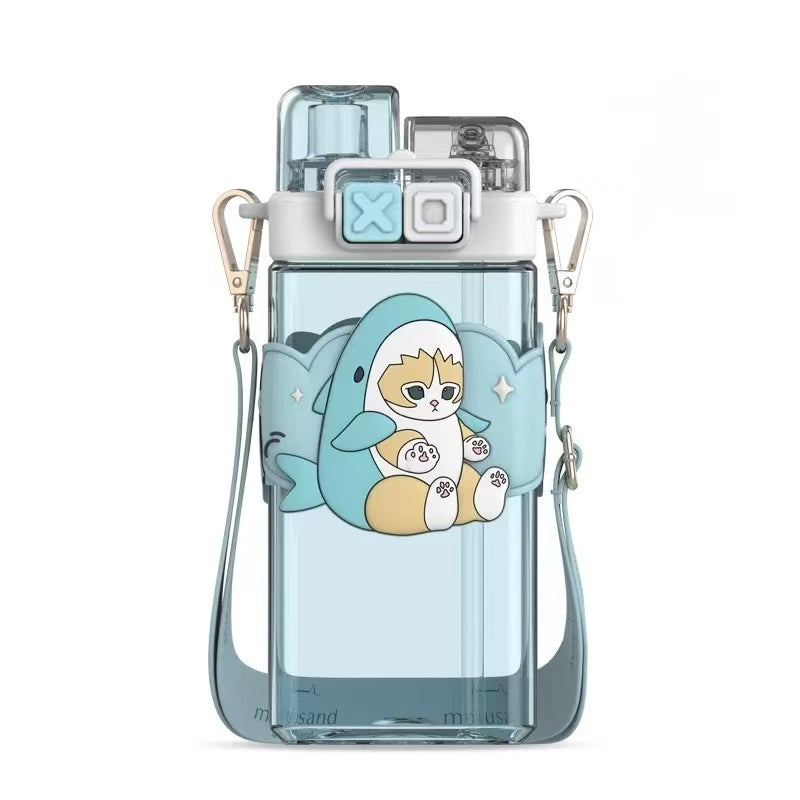 Bottles & Cups - Mofusand Double Lids Plastic Water Bottle 520ml Blue - Goodie Goodie