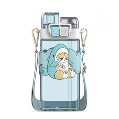 Bottles & Cups - Mofusand Double Lids Plastic Water Bottle 520ml Blue - Goodie Goodie