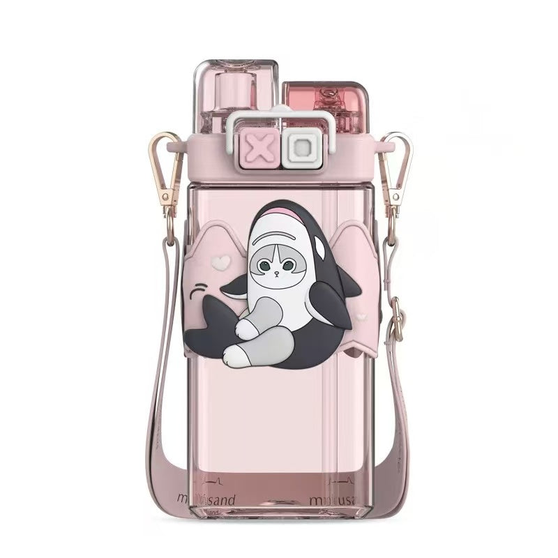 Bottles & Cups - Mofusand Double Lids Plastic Water Bottle 520ml Pink - Goodie Goodie