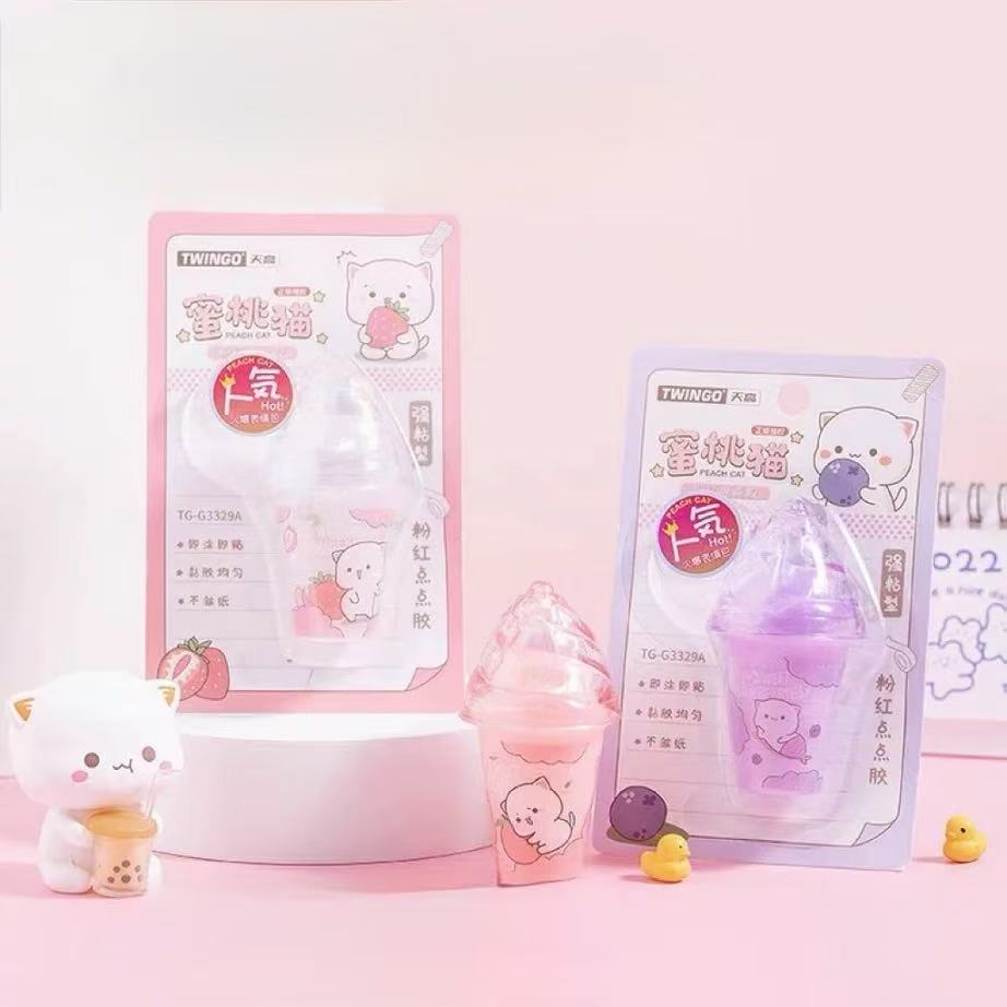 Stationery - Peach Cat Double Sided Glue Tape 5mmx5m Assorted - Goodie Goodie