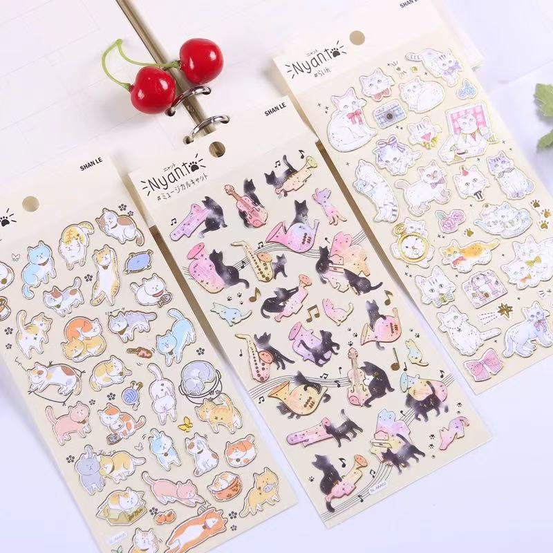 Stationery - Cat Foil Stamped Journal Stickers Assorted - Goodie Goodie