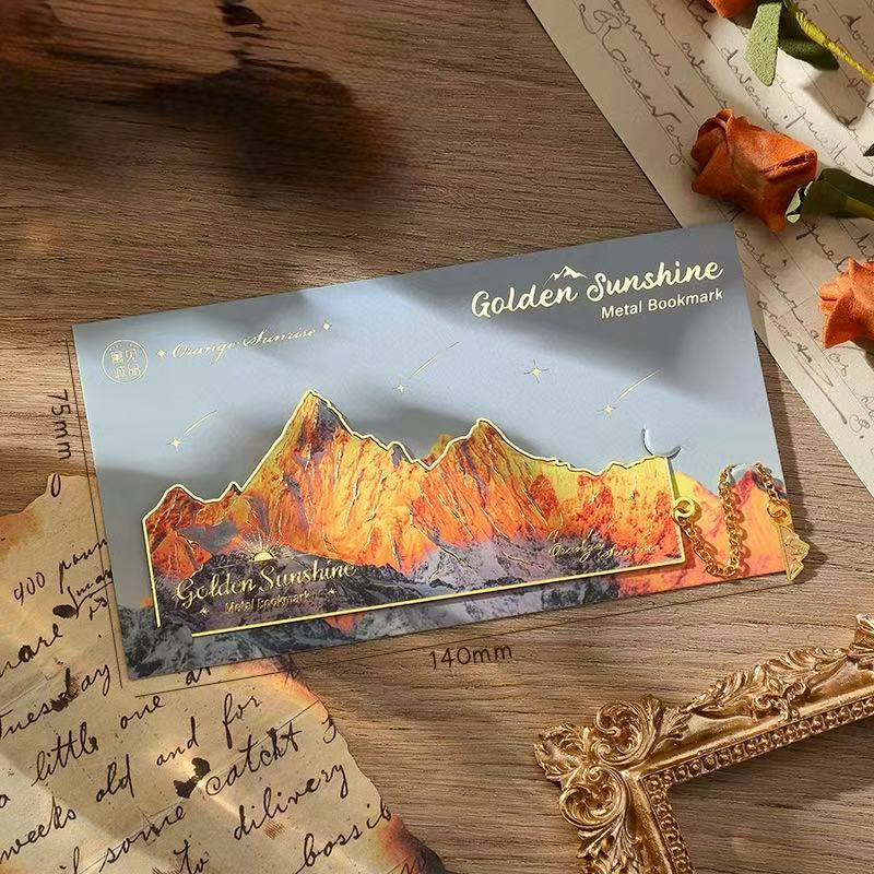Stationery - Golden Sunshine Metal Bookmark Orange Sunrise - Goodie Goodie