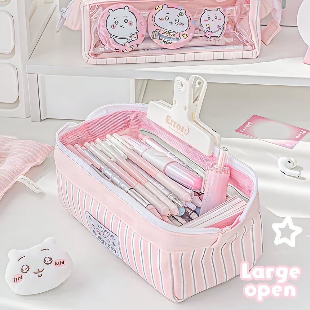 Stationery - Rosyposy Wide-Opening Pencil Case-Pink - Goodie Goodie