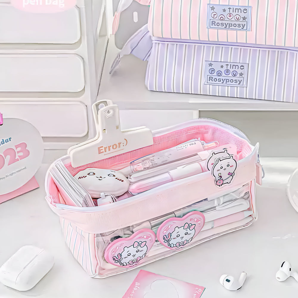 Stationery - Rosyposy Wide-Opening Pencil Case-Pink - Goodie Goodie