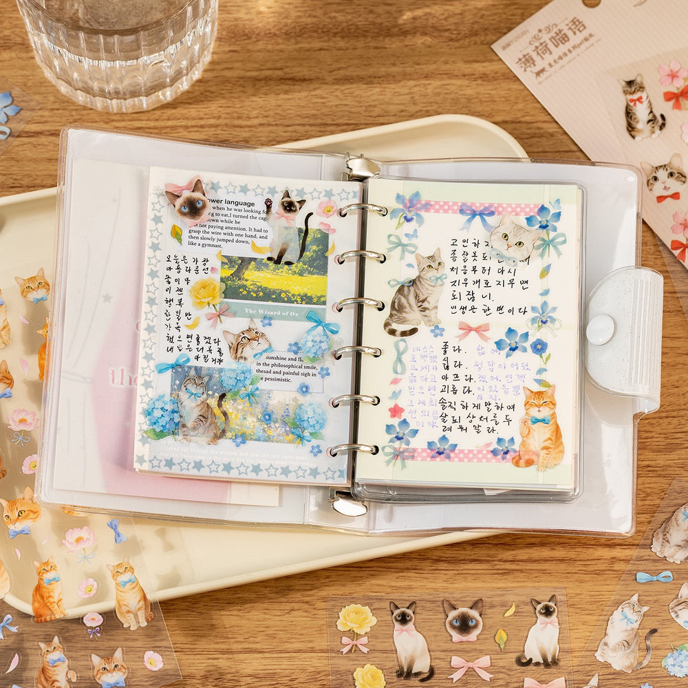 Stationery - Sweet Cat & Floral PET Waterproof Stickers 2 Sheets #4 - Goodie Goodie