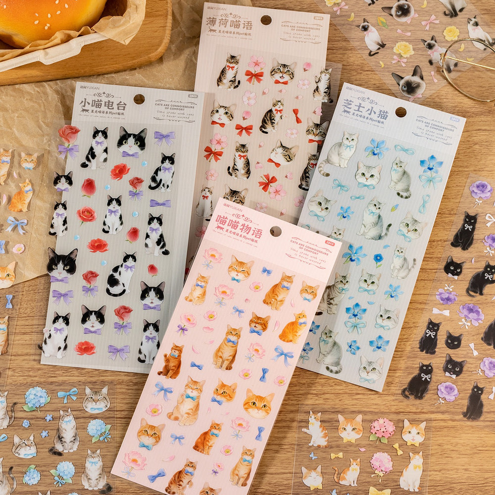 Stationery - Sweet Cat & Floral PET Waterproof Stickers 2 Sheets #3 - Goodie Goodie