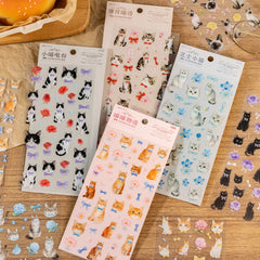 Stationery - Sweet Cat & Floral PET Waterproof Stickers 2 Sheets #3 - Goodie Goodie