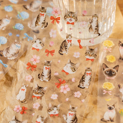 Stationery - Sweet Cat & Floral PET Waterproof Stickers 2 Sheets #2 - Goodie Goodie