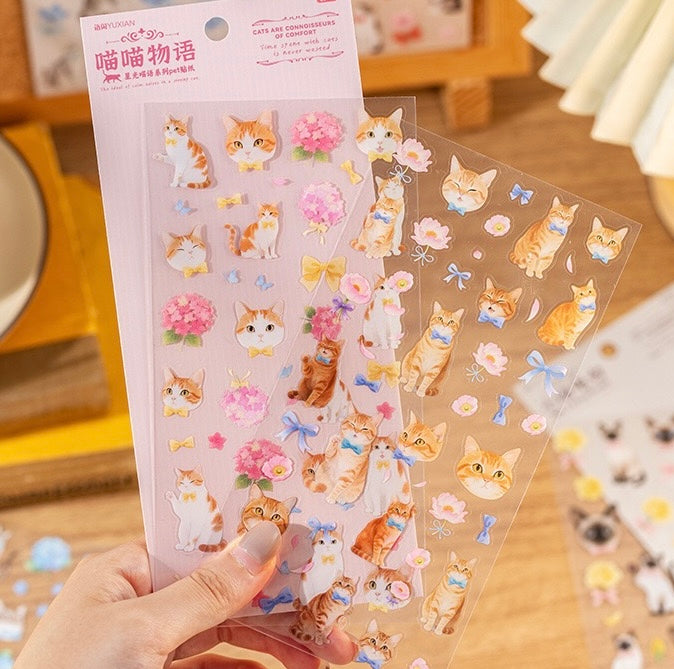 Stationery - Sweet Cat & Floral PET Waterproof Stickers 2 Sheets #4 - Goodie Goodie