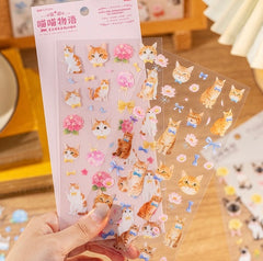 Stationery - Sweet Cat & Floral PET Waterproof Stickers 2 Sheets #4 - Goodie Goodie