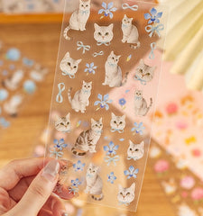 Stationery - Sweet Cat & Floral PET Waterproof Stickers 2 Sheets #3 - Goodie Goodie