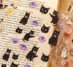 Stationery - Sweet Cat & Floral PET Waterproof Stickers 2 Sheets #1 - Goodie Goodie