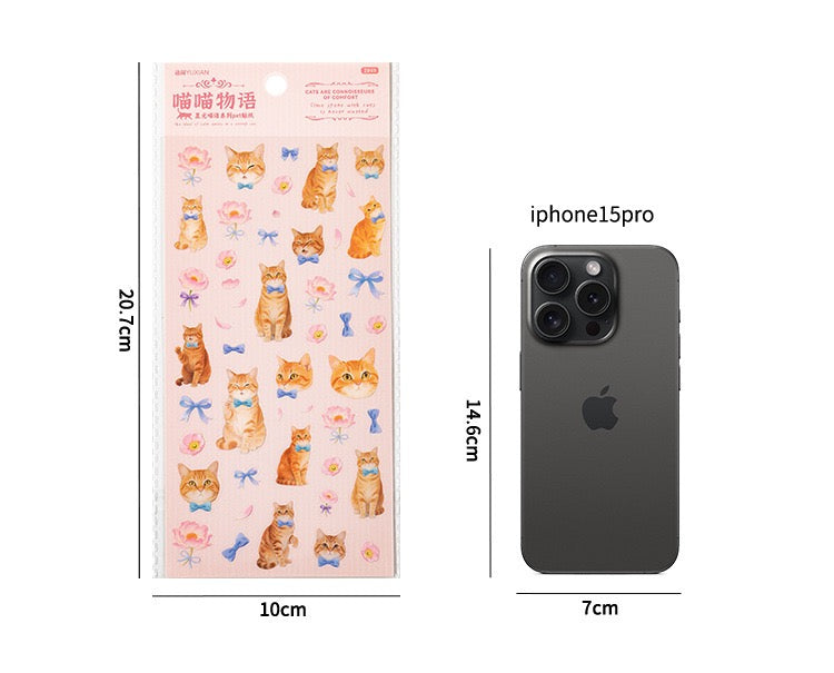 Stationery - Sweet Cat & Floral PET Waterproof Stickers 2 Sheets #4 - Goodie Goodie