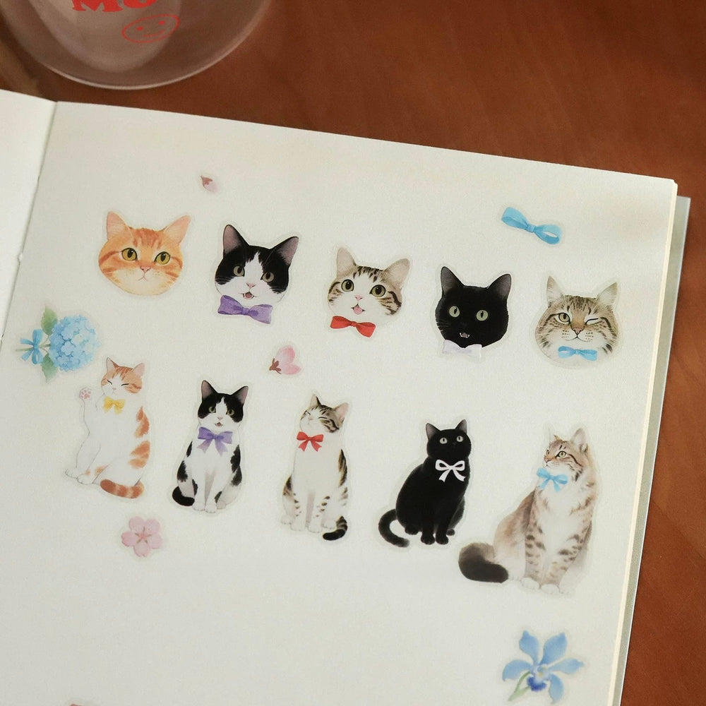 Stationery - Sweet Cat & Floral PET Waterproof Stickers 2 Sheets #3 - Goodie Goodie
