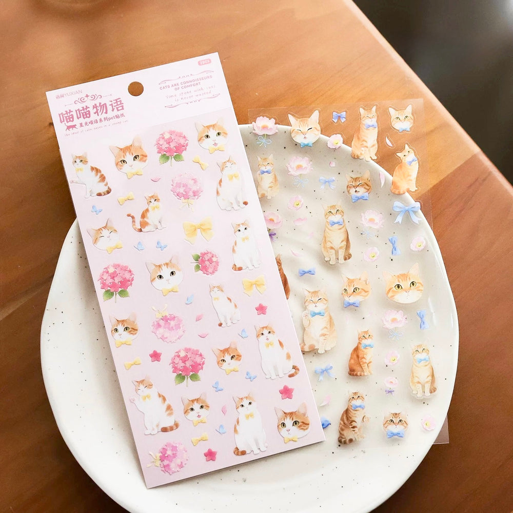 Stationery - Sweet Cat & Floral PET Waterproof Stickers 2 Sheets #4 - Goodie Goodie