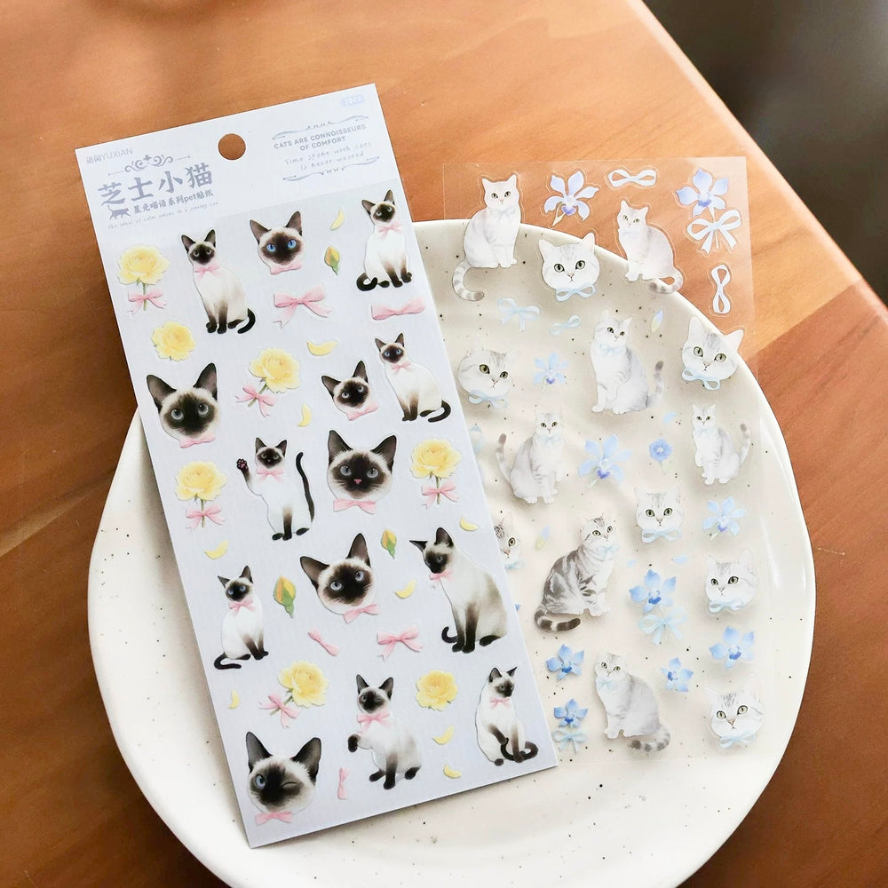 Stationery - Sweet Cat & Floral PET Waterproof Stickers 2 Sheets #3 - Goodie Goodie