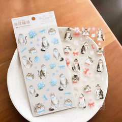 Stationery - Sweet Cat & Floral PET Waterproof Stickers 2 Sheets #2 - Goodie Goodie