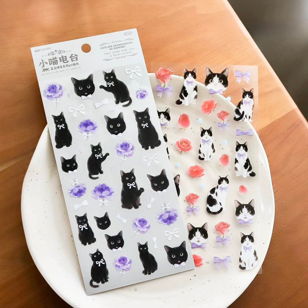 Stationery - Sweet Cat & Floral PET Waterproof Stickers 2 Sheets #1 - Goodie Goodie
