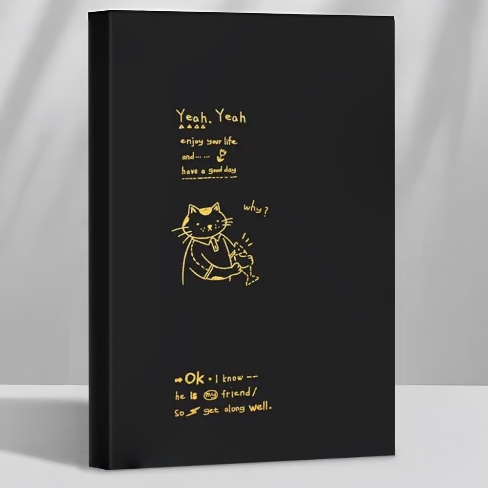 Stationery - Gold Foil Cat “Lovely Life” B5 Thick Plain Notebook 128 Sheets Assorted - Goodie Goodie