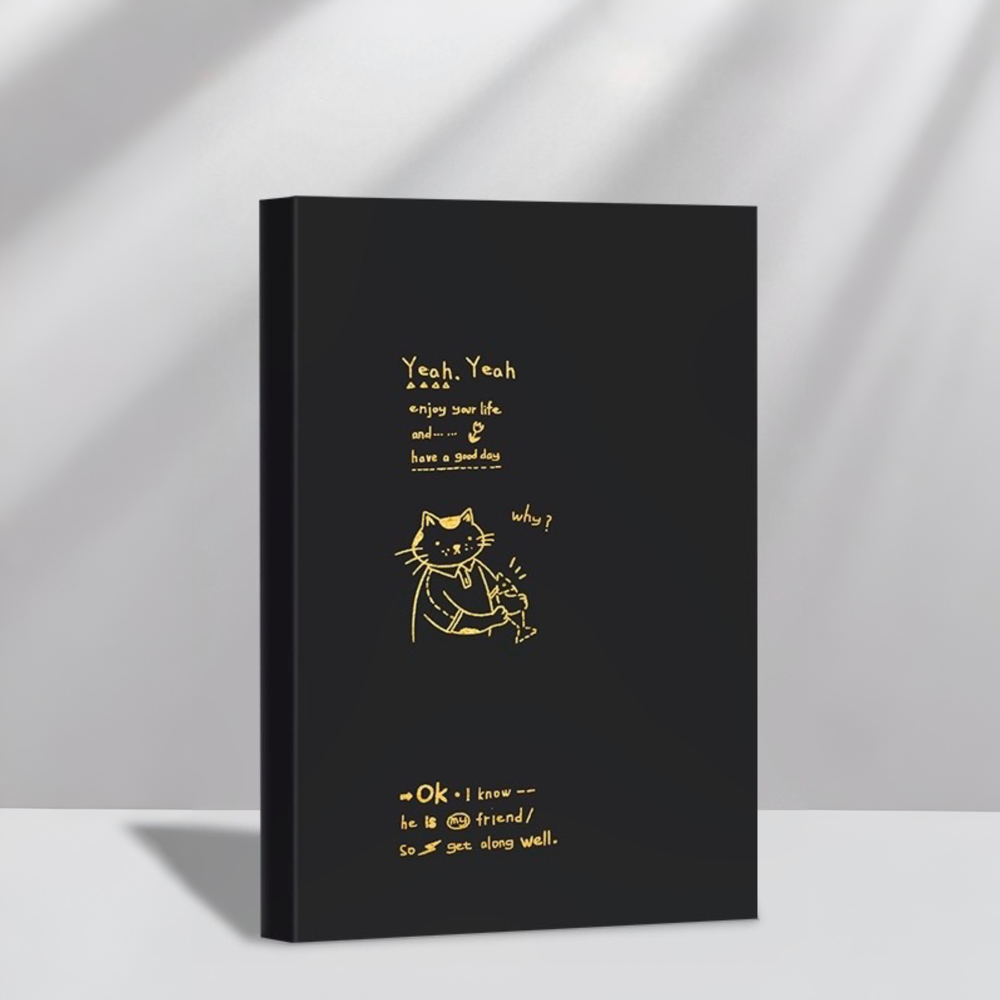 Stationery - Gold Foil Cat “Lovely Life” A5 Thick Plain Notebook 128 Sheets Assorted - Goodie Goodie