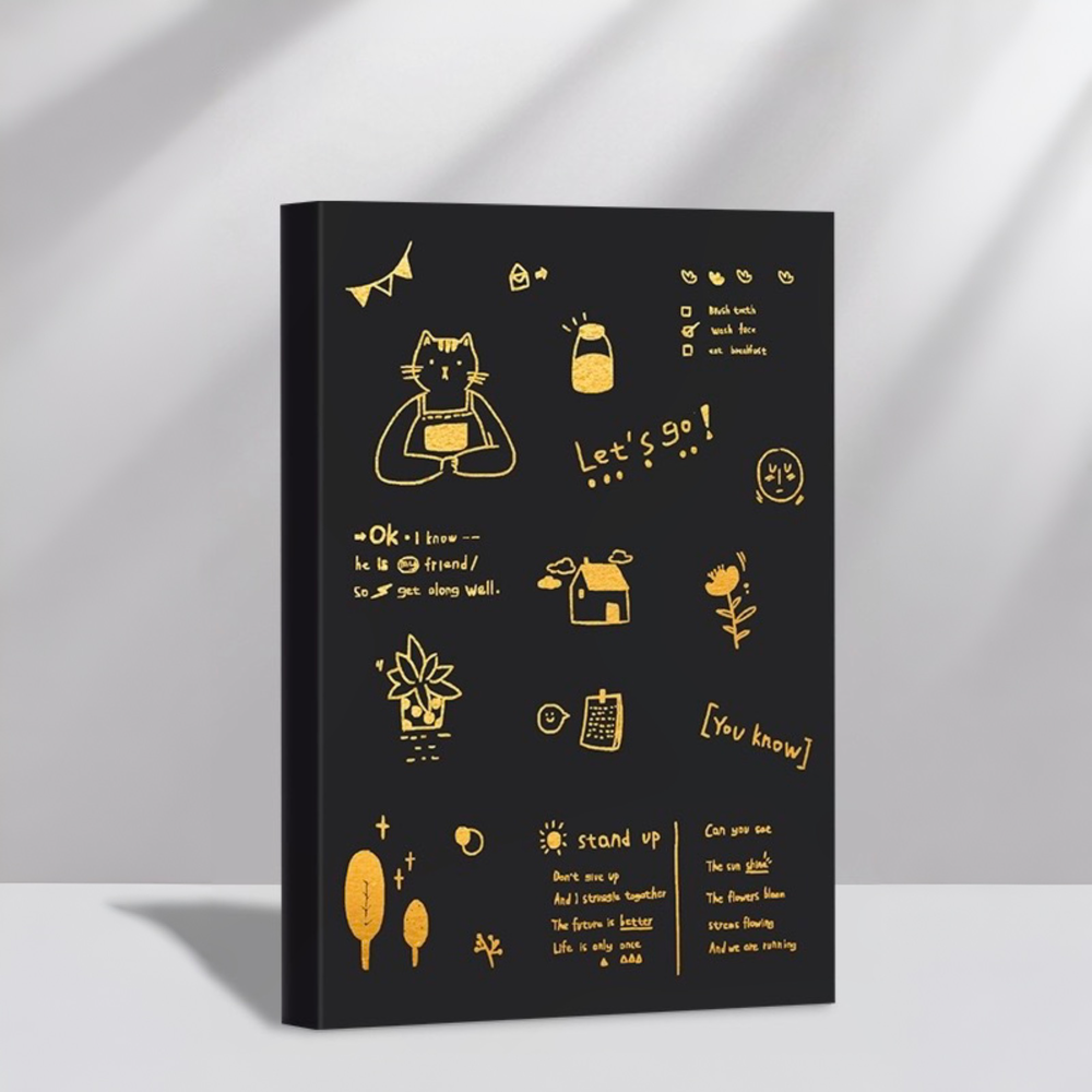 Stationery - Gold Foil Cat “Lovely Life” A5 Thick Plain Notebook 128 Sheets Assorted - Goodie Goodie