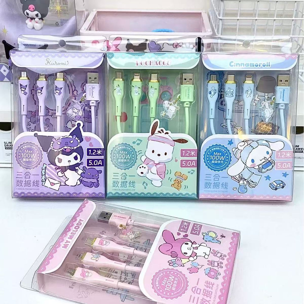 Tech & Toys - Pochacco 3-in-1 Charging Cable 1.2m Micro/Type-c/Lightning - Goodie Goodie