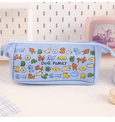 Dog Family Canvas Pencil Case 80x95x275mm with Mesh Inner Case Assorted