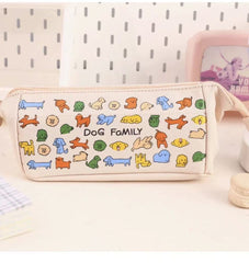 Dog Family Canvas Pencil Case 80x95x275mm with Mesh Inner Case Assorted