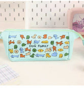 Stationery - Dog Family Canvas Pencil Case 80x95x275mm with Mesh Inner Case Assorted - Goodie Goodie