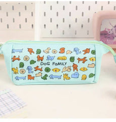 Dog Family Canvas Pencil Case 80x95x275mm with Mesh Inner Case Assorted