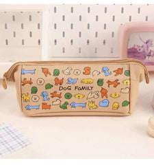 Dog Family Canvas Pencil Case 80x95x275mm with Mesh Inner Case Assorted