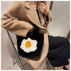 Super Soft Fluffy Tote Bag with Chain Fried Egg