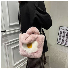 Super Soft Fluffy Tote Bag with Chain Fried Egg