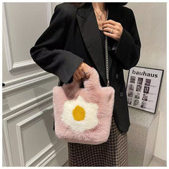 Super Soft Fluffy Tote Bag with Chain Fried Egg