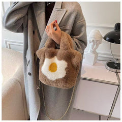 Super Soft Fluffy Tote Bag with Chain Fried Egg