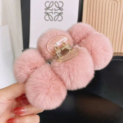 Triple Super Soft Fluffy Ball Hair Claw Clip 15cm