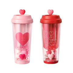 Double-Wall Love Heart Plastic Water Cup 435ml