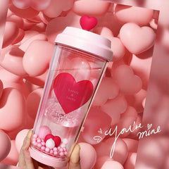 Double-Wall Love Heart Plastic Water Cup 435ml
