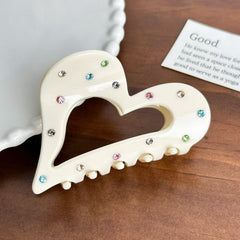 Heart-Shaped Rhinestone Acrylic Hair Claw 8cm