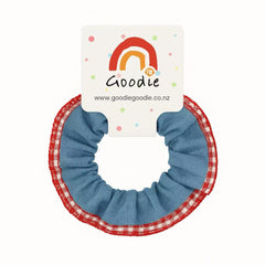 Denim Hair Scrunchies 2 Pack - Blue/Red