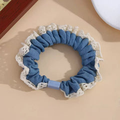 Denim Hair Scrunchies 2 Pack - Blue/White