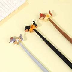 Dachshund Silicone Wiggle Gel Pen 0.5 mm Black Ink Assorted