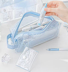 Stationery - Rosyposy Large-Capacity Transparent Waterproof Pencil Case - Blue - Goodie Goodie