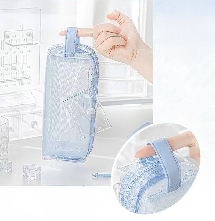 Stationery - Rosyposy Large-Capacity Transparent Waterproof Pencil Case - Blue - Goodie Goodie